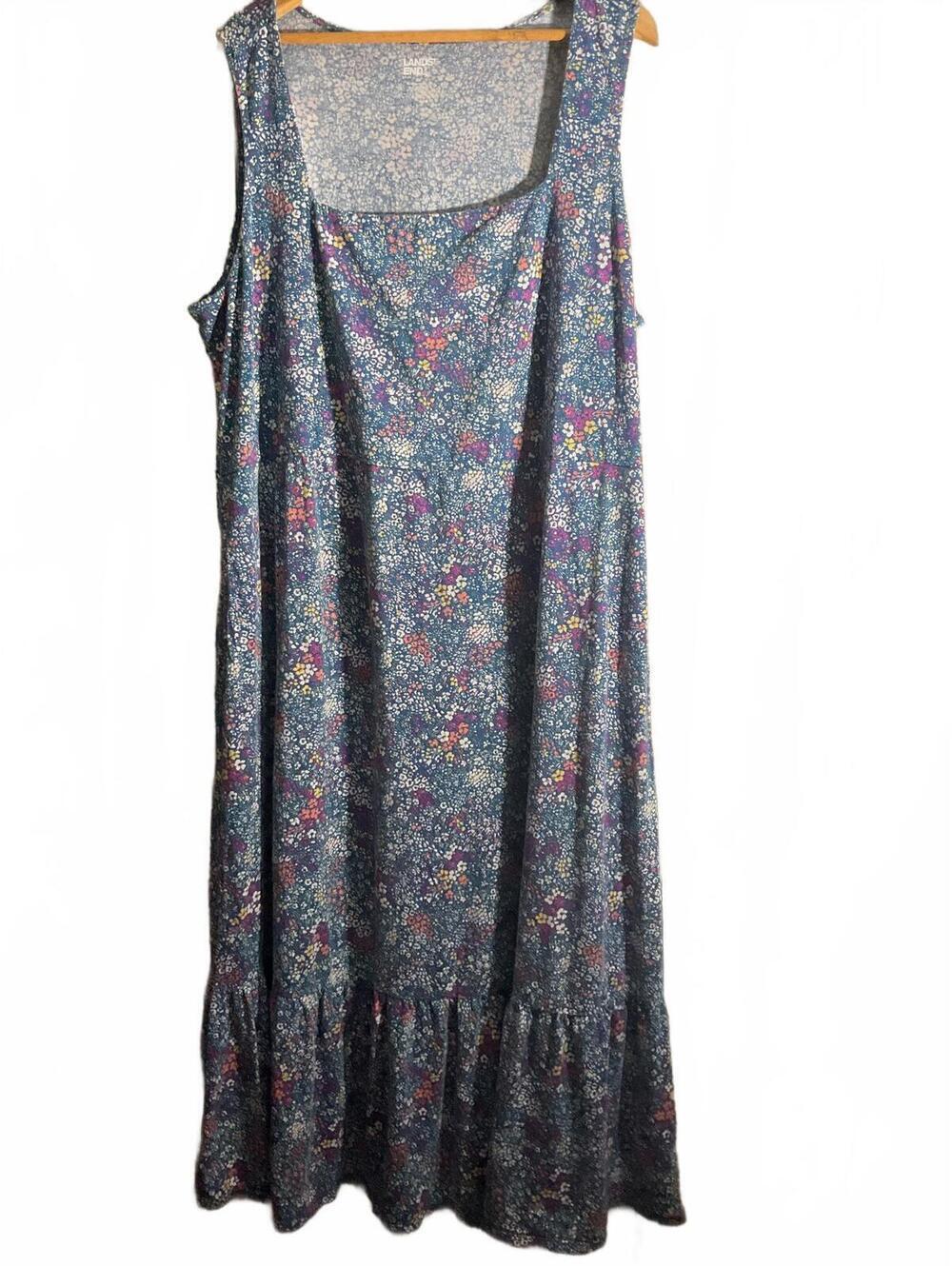 Lands' End Blue Floral Sleeveless  Cottage Core Boho Summer Maxi Dress 2X